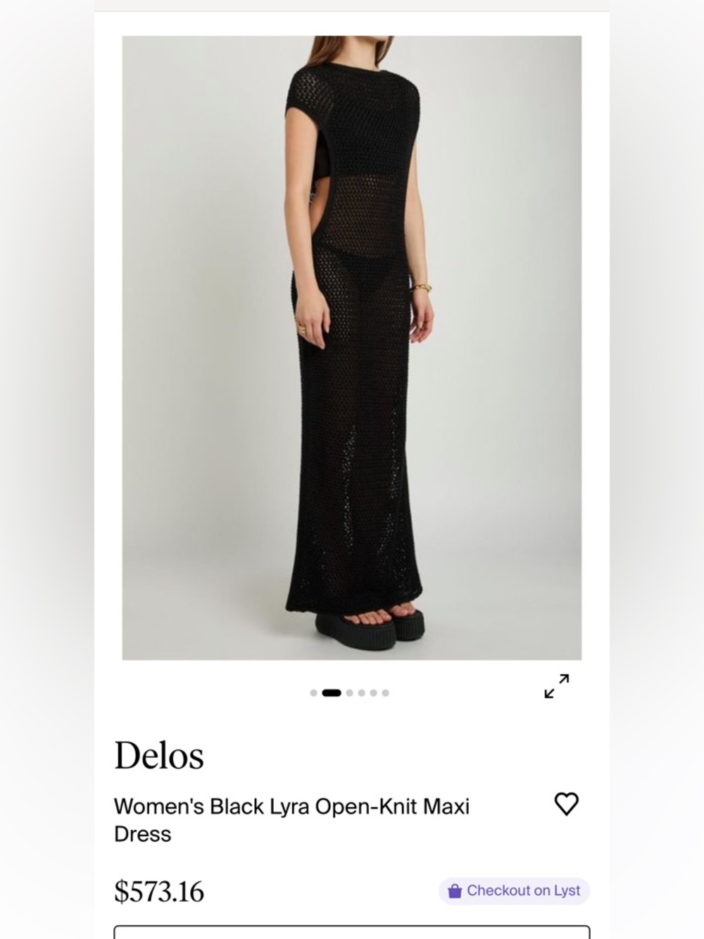 Delos Black Open Sided-Knit Maxi Crochet Dress NWT Size Small.